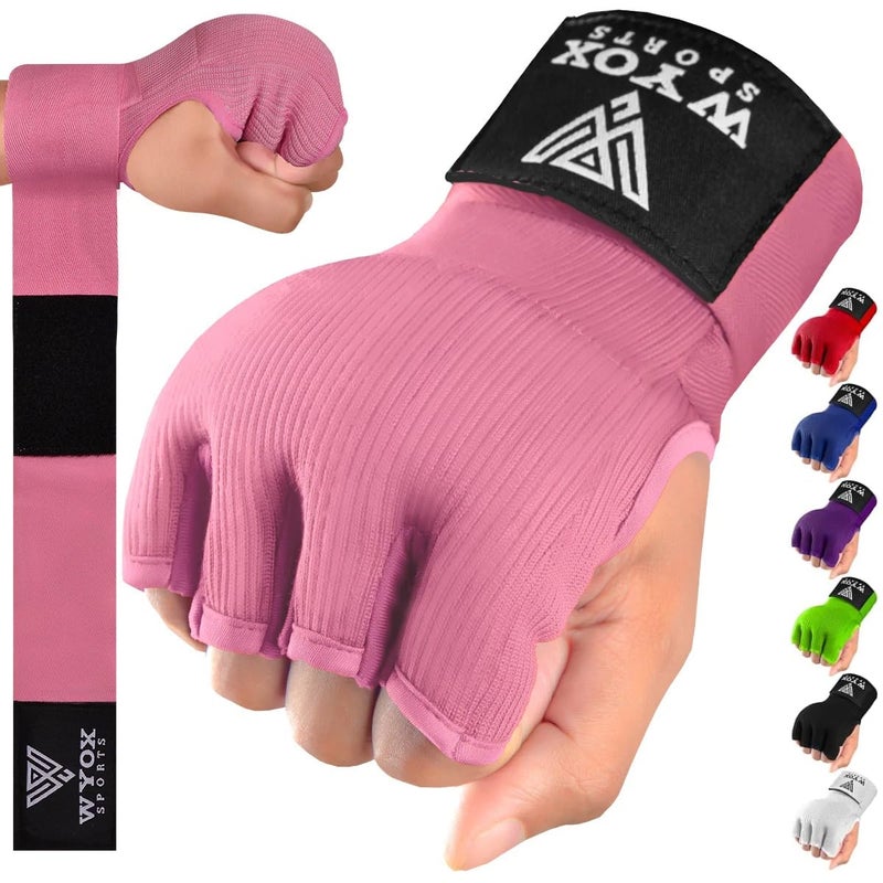 WYOX Gel Boxing Hand Wraps Inner Gloves for Men and Women  Quick 80cm Long Wrist Straps  Elasticated Padded Boxing Wraps for Muay Thai  MMA  Kickboxing  Martial Arts Training Bandages (Pink  L/XL) - Image 1